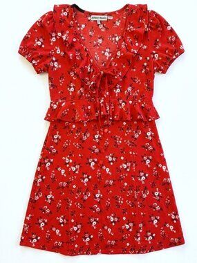 Almost Famous - Red Cottagecore Floral Ruffle Milkmaid Mini Dress - XL